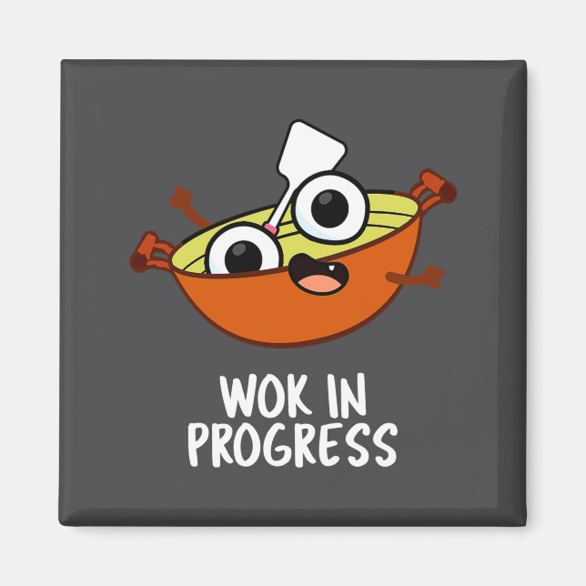 Wok pågår rolig matlagning pun  magnet (Framsidan)
