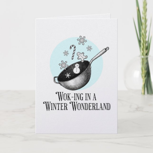 Wok Walking in a Winter Wonderland punny card Kort (Framsida)