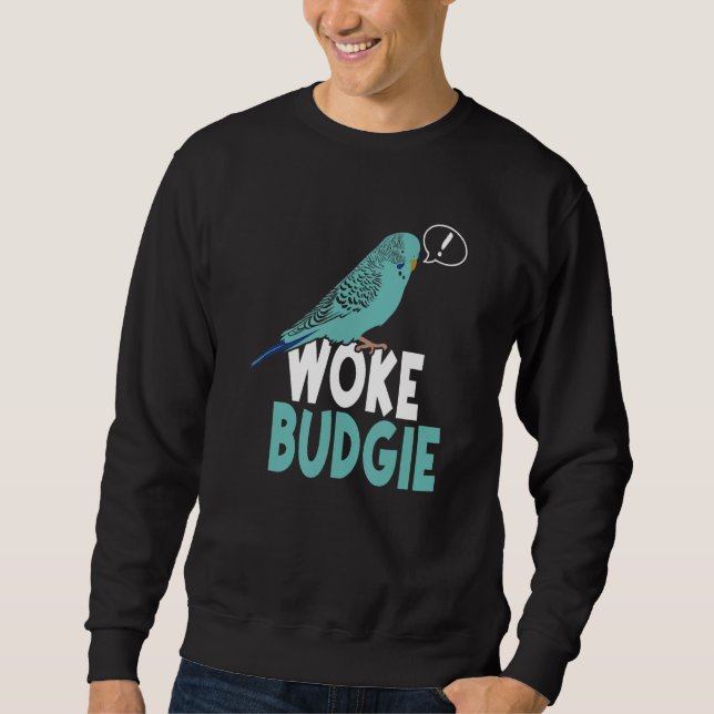 Woke Budgie Australian Budgerigar   Meme Parrot Mo Lång Ärmad Tröja (Framsida)