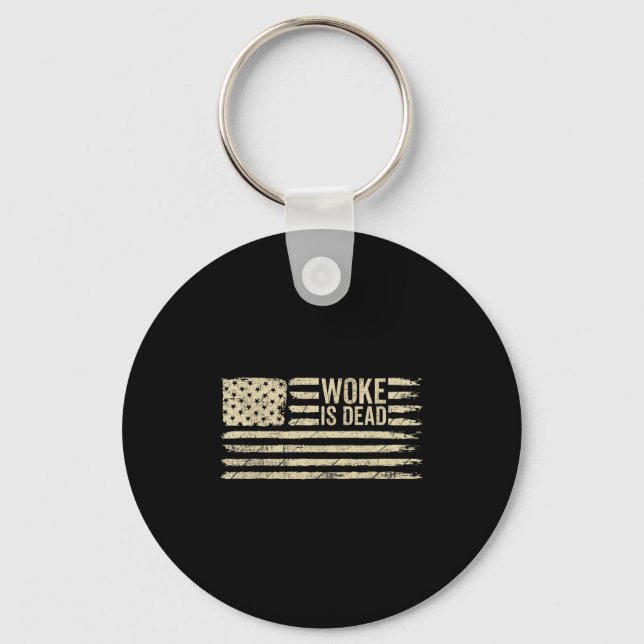 Woke is Dead Funny Sarcastic Slogan American Flagg Nyckelring (Framsida)