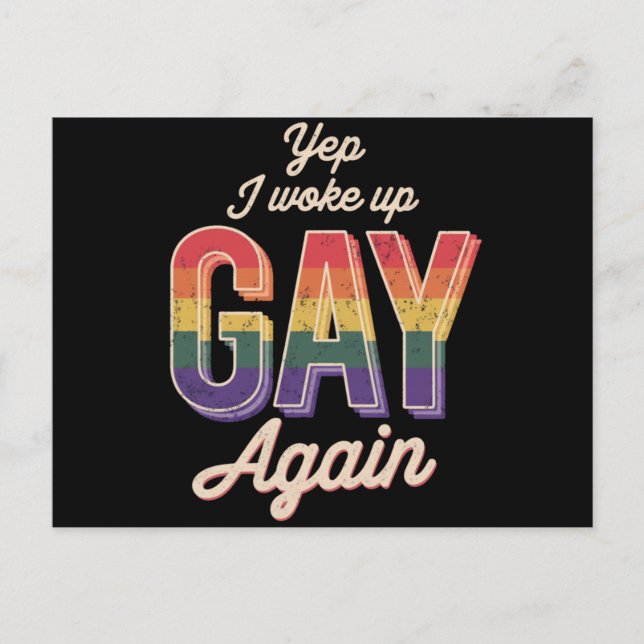 Woke Up Gay pride Rainbow Queer Gay CSD Party HGBT Vykort (Framsida)