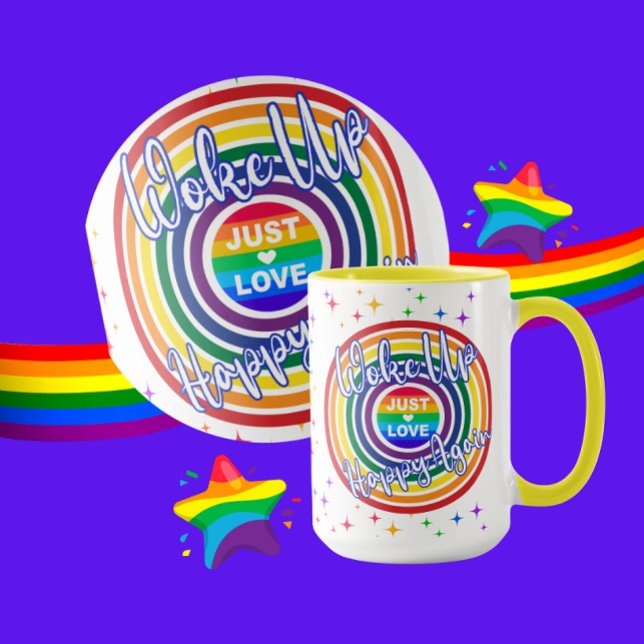 Woke Up Happy Again Rainbow with Stars Mugg (Skapare uppladdad)