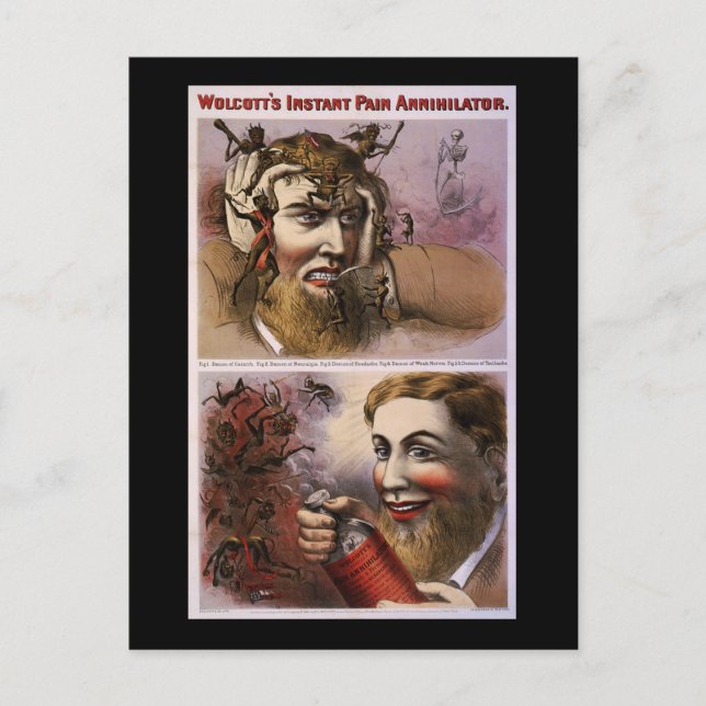 Wolcotts direkta smärtutplånare vykort (Framsida)