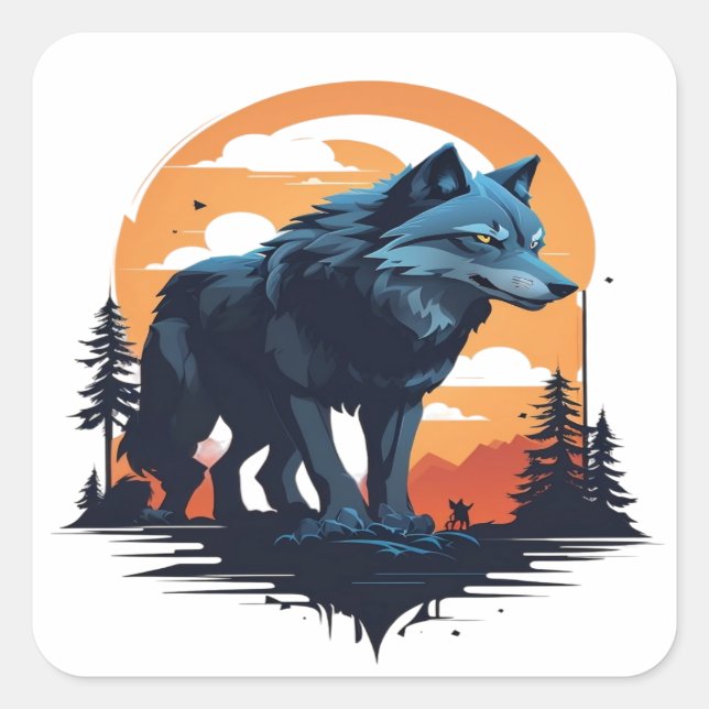 Wolf 06 fyrkantigt klistermärke (Framsida)