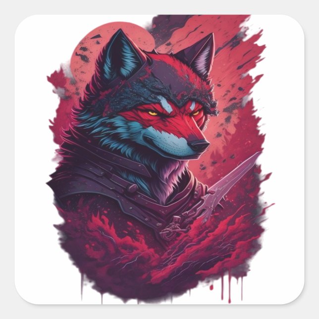 Wolf 13 fyrkantigt klistermärke (Framsida)