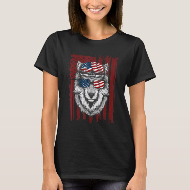 Wolf American Flag Usa 4th Of July   Men Women Wol T Shirt (Framsida)