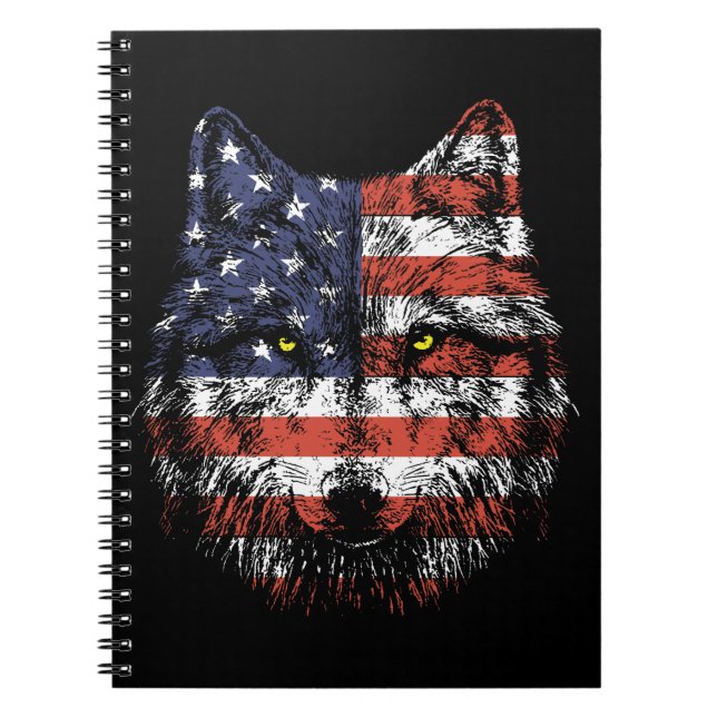 Wolf Amerikansk Flagga USA Kläder Anteckningsbok (Framsidan)