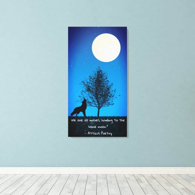 Wolf and Full Moon Canvas Wall Art (Insitu (trägolv))