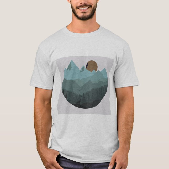 Wolf and Mountains Modern Art  T Shirt (Framsida)