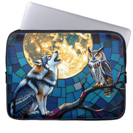  Wolf and Owl Mosaic Art Laptop Fodral
