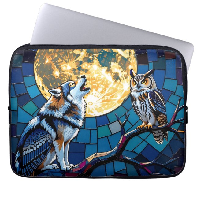  Wolf and Owl Mosaic Art Laptop Fodral (Framsidan)