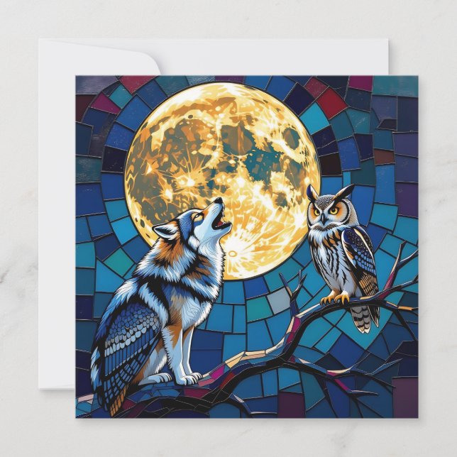  Wolf and Owl Mosaic Art | Saying Hi Julkort (Framsida)