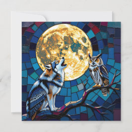  Wolf and Owl Mosaic Art | Saying Hi Julkort