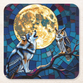  Wolf and Owl Mosaic Art Underlägg Papper Kvadrat