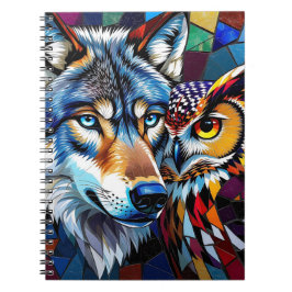 Wolf and Owl Vibrant and Colorful Anteckningsbok