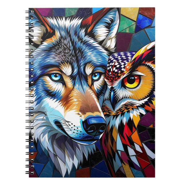 Wolf and Owl Vibrant and Colorful Anteckningsbok (Framsidan)