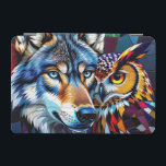 Wolf and Owl Vibrant and Colorful iPad Mini Skydd<br><div class="desc">A vibrant colorful ai illustration of a wolf and an owl in a mosaic stained glass effect. A nice iPad case to hang up your notes and pictures  for those who love wildlife.</div>