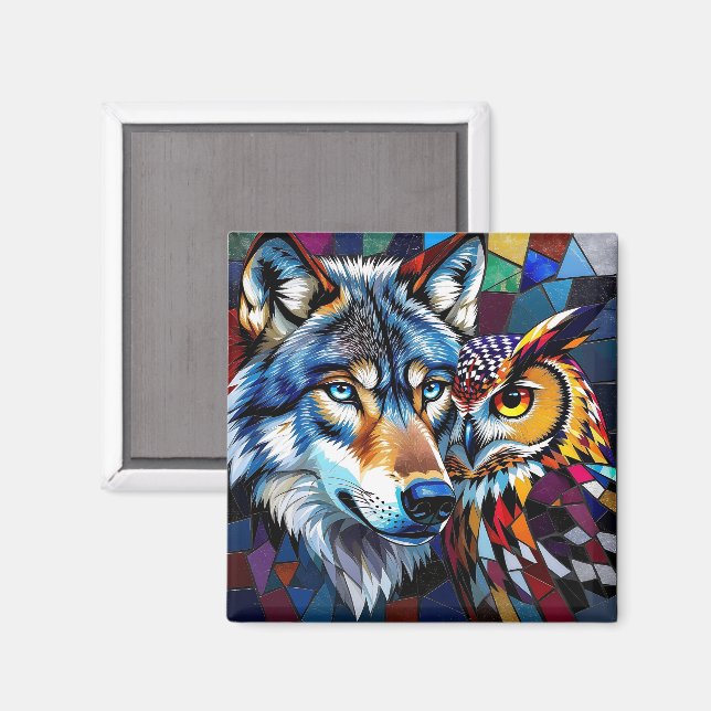 Wolf and Owl Vibrant and Colorful  Magnet (Front/Back)