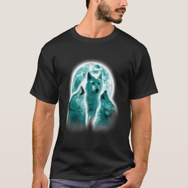 Wolf Animals Howls Moon Print Animal Lovers Wolf T Shirt (Framsida)