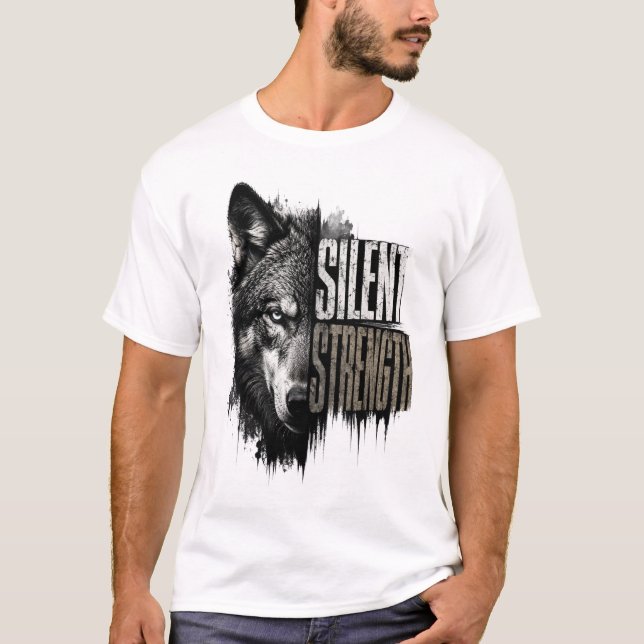 Wolf Art T-Shirt | Tyst Styrka | Lone Wolf Vin (Framsida)