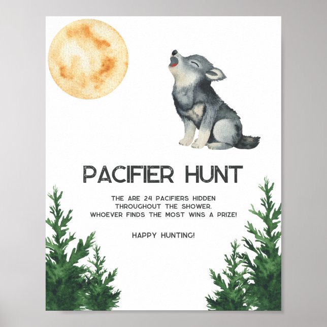 Wolf baby shower - Pacifier hunt game Poster (Framsidan)