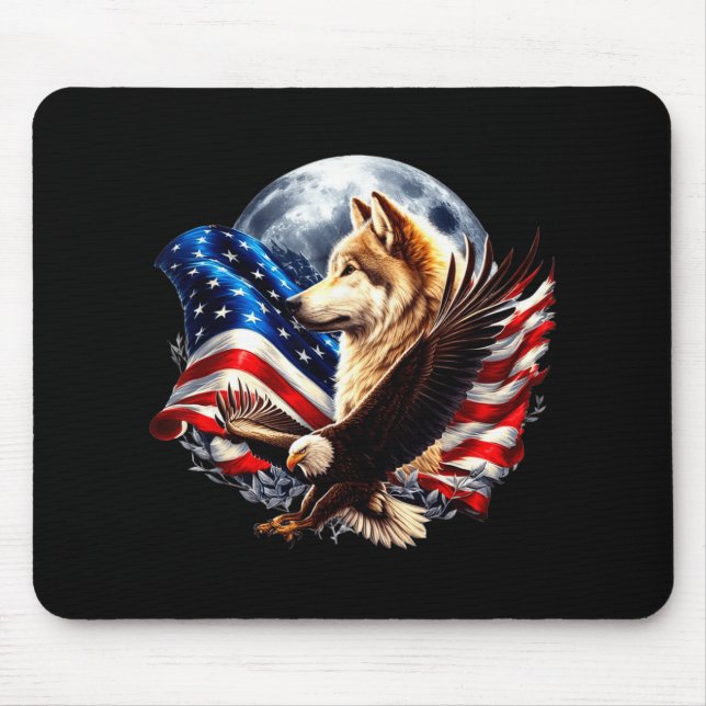 Wolf Bald Eagle American Flag Full Moon New Years  Musmatta (Framsidan)