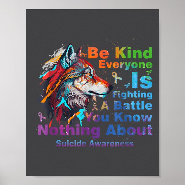 Wolf Be Kind Suicide Awareness Mental Health Suprt Poster (Framsidan)