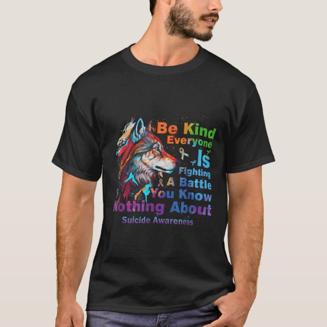 Wolf Be Kind Suicide Awareness Mental Health Suprt T Shirt (Framsida)