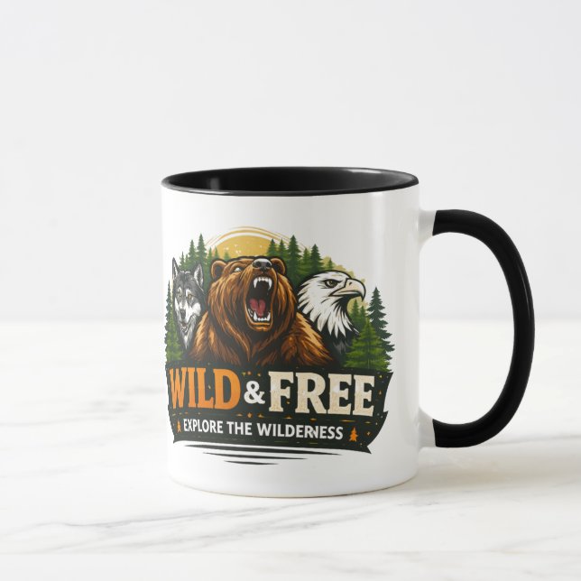 Wolf Bear Eagle Wilderness Adventure Graphic Tee Mugg (Höger)