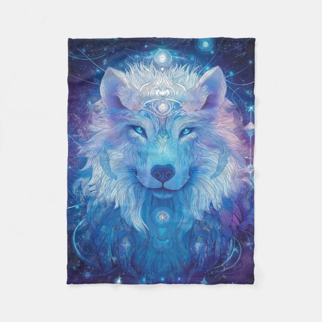 Wolf Blau Magie Sternenhimmel Zauber Fleecefilt (Framsidan)