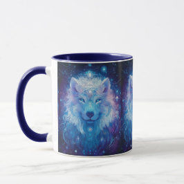 Wolf Blau magischer Sternenhimmel Mugg