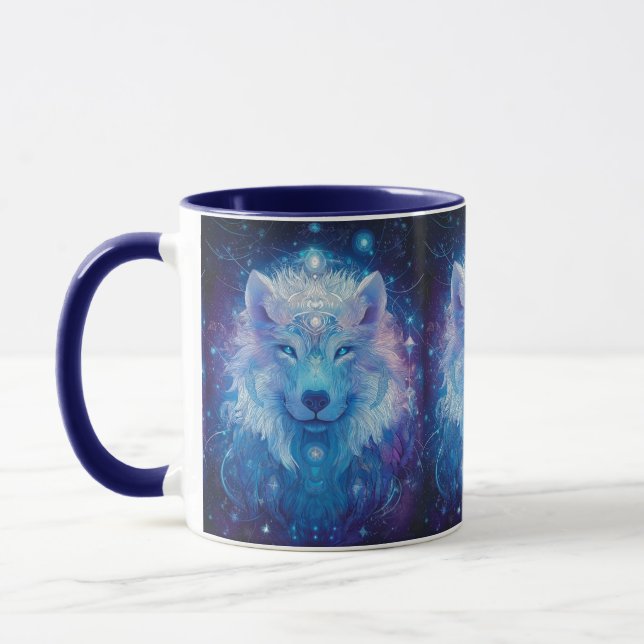 Wolf Blau magischer Sternenhimmel Mugg (Vänster)