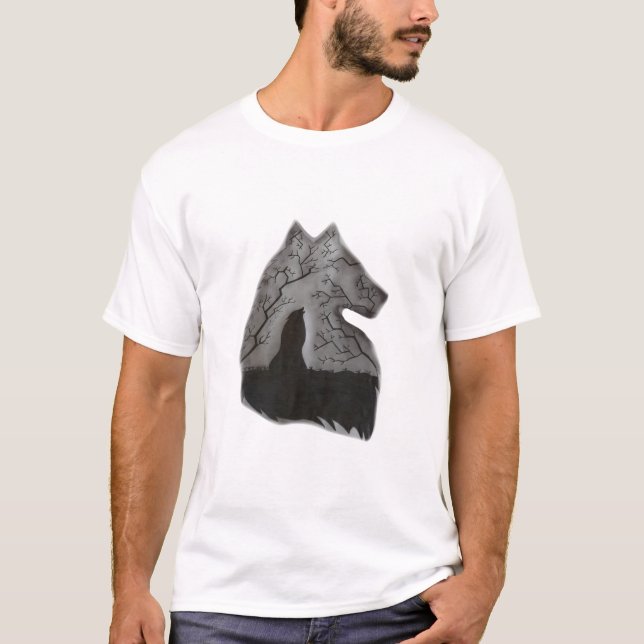 Wolf Blyertsteckad T-Shirt | Realistisk Varg Ritni (Framsida)