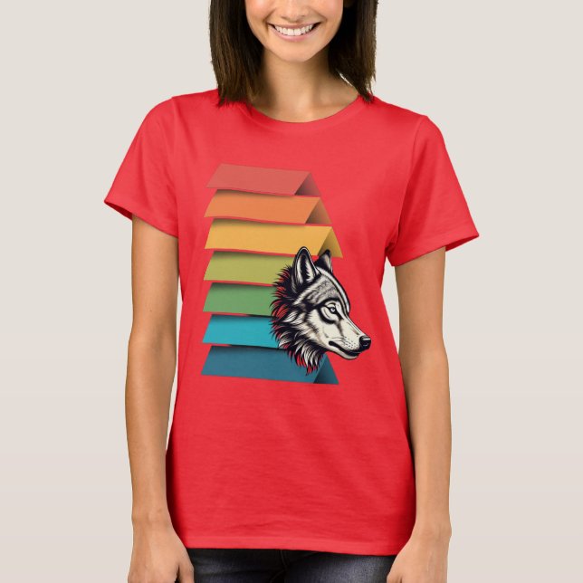 Wolf Breaking Through Color Stripes – Bold Graphic T Shirt (Framsida)