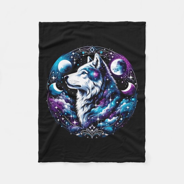 Wolf Celestial Dream Night Howling Moon Funny Wolv Fleecefilt (Framsidan)