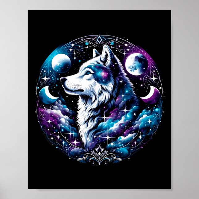Wolf Celestial Dream Night Howling Moon Funny Wolv Poster (Framsidan)