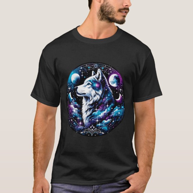 Wolf Celestial Dream Night Howling Moon Funny Wolv T Shirt (Framsida)