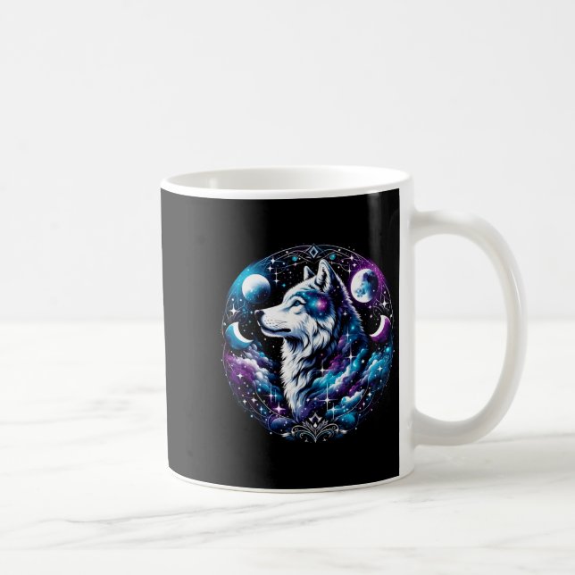 Wolf Celestial Dröm Natt Ylande Måne Rolig Varg Kaffemugg (Höger)