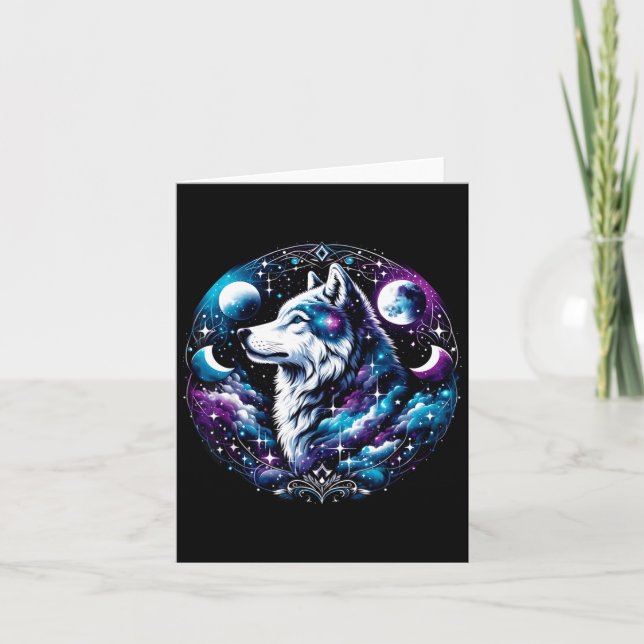 Wolf Celestial dröm natt ylande måne rolig varg Kort (Framsida)
