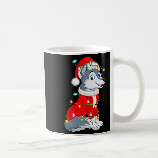 Wolf Christmas Lights Santa Costume Cute Animal Xm Kaffemugg (Höger)