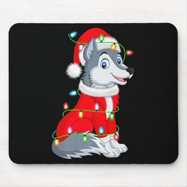Wolf Christmas Lights Santa Costume Cute Animal Xm Musmatta (Framsidan)