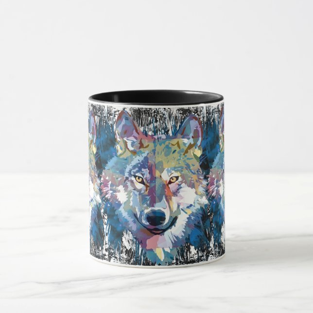 Wolf Coffee Mug - Retro Wolf Polygon Mugg (Center)