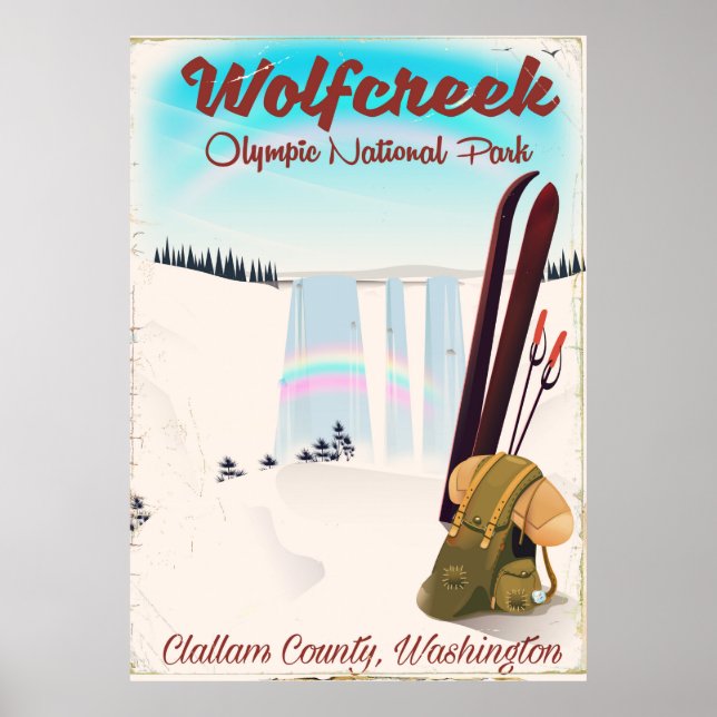 Wolf Creek Olympic National Park Reseskylt. Poster (Framsidan)