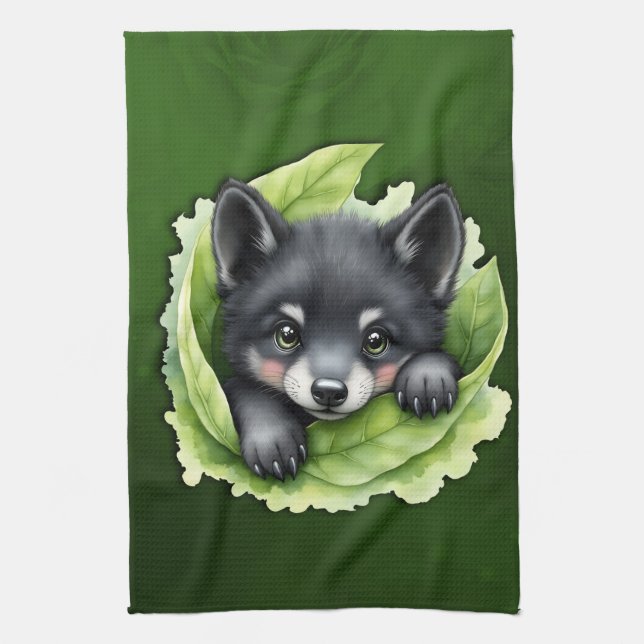 Wolf cub in the green: kökshandduk (Vertikal)