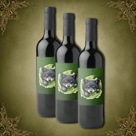 Wolf cub in the green: vinflaska etikett