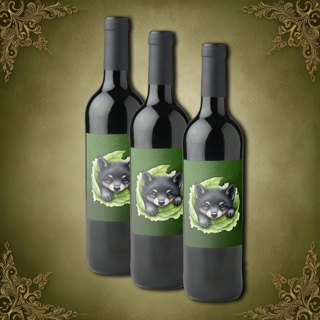 Wolf cub in the green: vinflaska etikett (Skapare uppladdad)