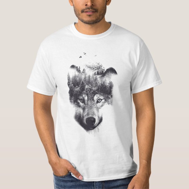 Wolf design Double Exposed T Shirt (Framsida)