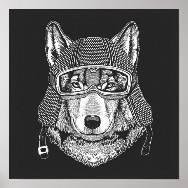Wolf Dog Motorcycle Rider Poster (Framsidan)