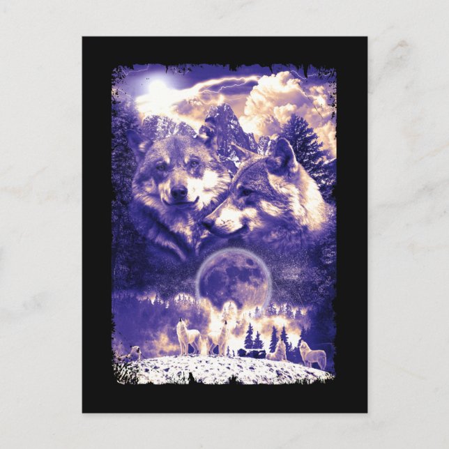 Wolf Family Howling Wolves Winter Mountains Vykort (Framsida)