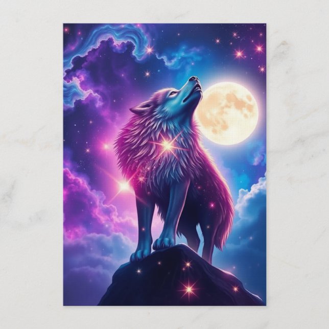 Wolf Galaxen Stjärnor Kosmisk Födelsedagsfest Inbjudningar (Framsida)